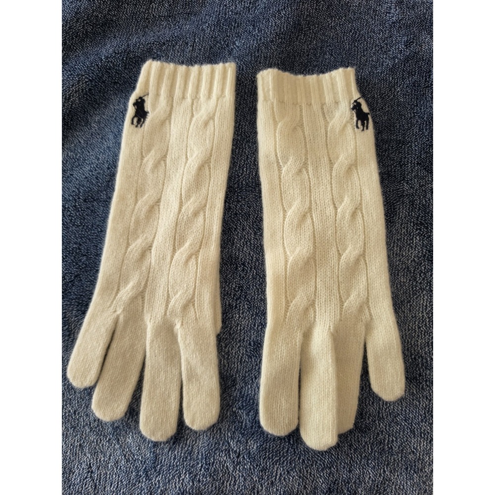 NWoT Polo Ralph Lauren Women's Gloves One Size White Wool Blend Cable Knit